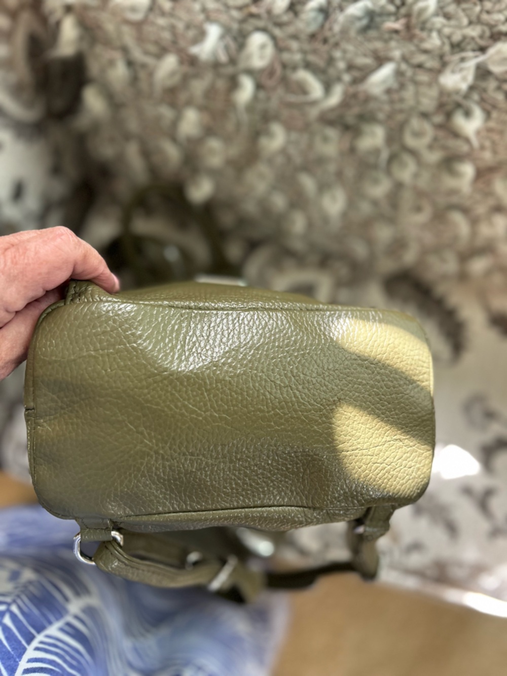 Valentina Olive Green Leather Convertible Sling Backpack - Picture 11 of 15